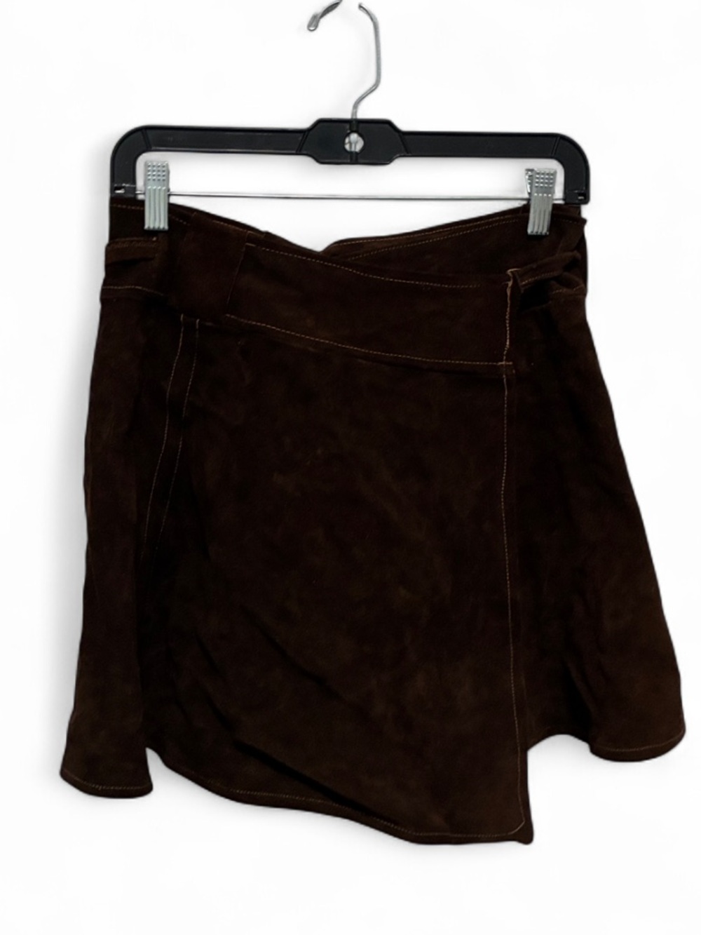 Vintage Handmade Genuine Leather Dark Brown Suede Mini Wrap Skirt
